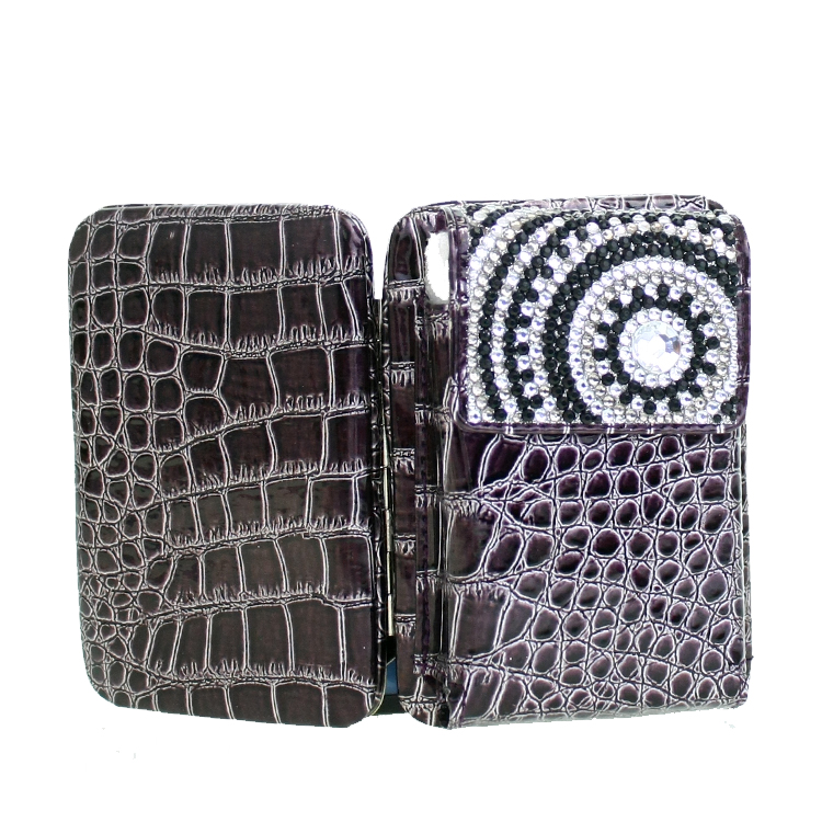 Purple Bling Framed Wallet Pouch With ID Card Slot Shoulder Chain